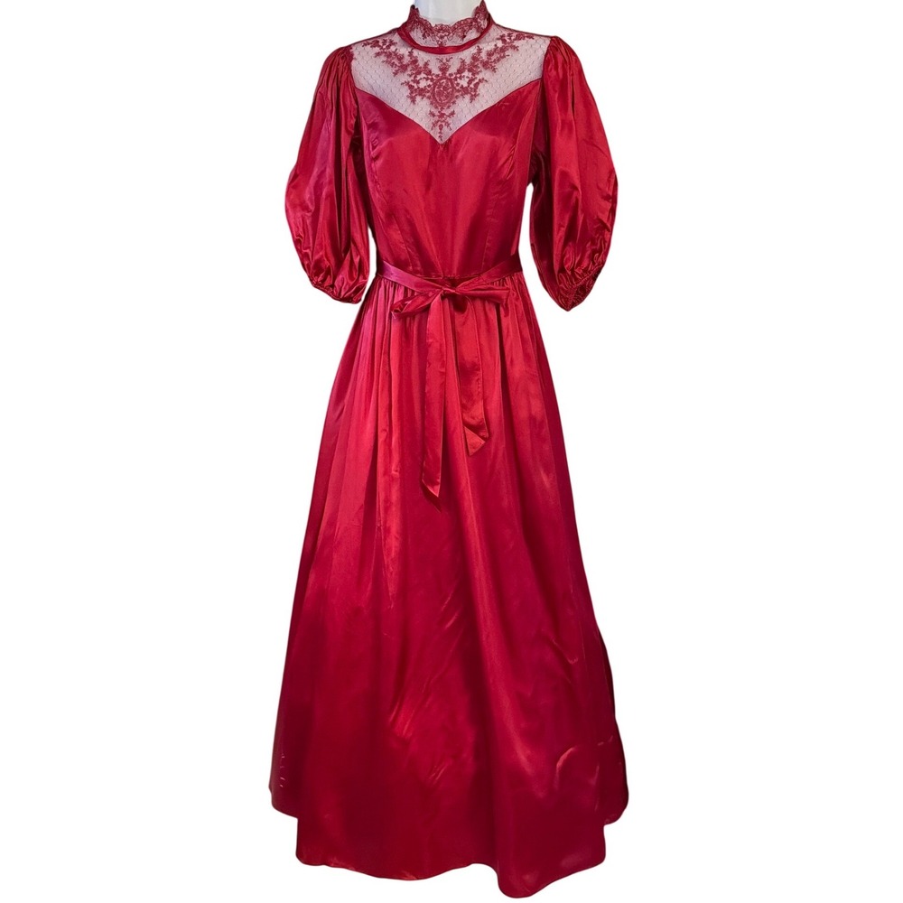 Vintage ILGWU Red Satin Gown Regencycore Victorian Romantic Ballgown Renaissance